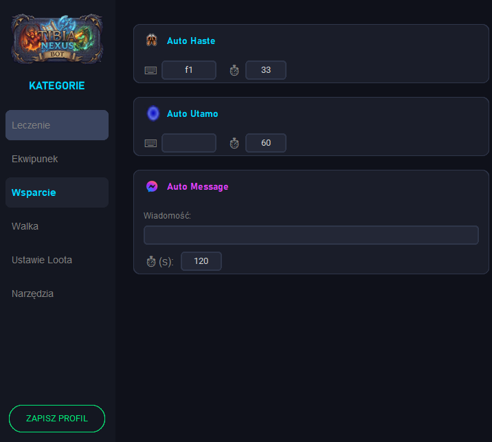 Konfiguracja wsparcia